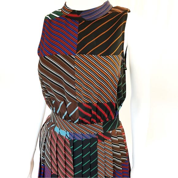 Anthropologie Mo:Vint Striped Pleated Midi Mockneck Sleeveless Dress XS - Picture 1 of 12